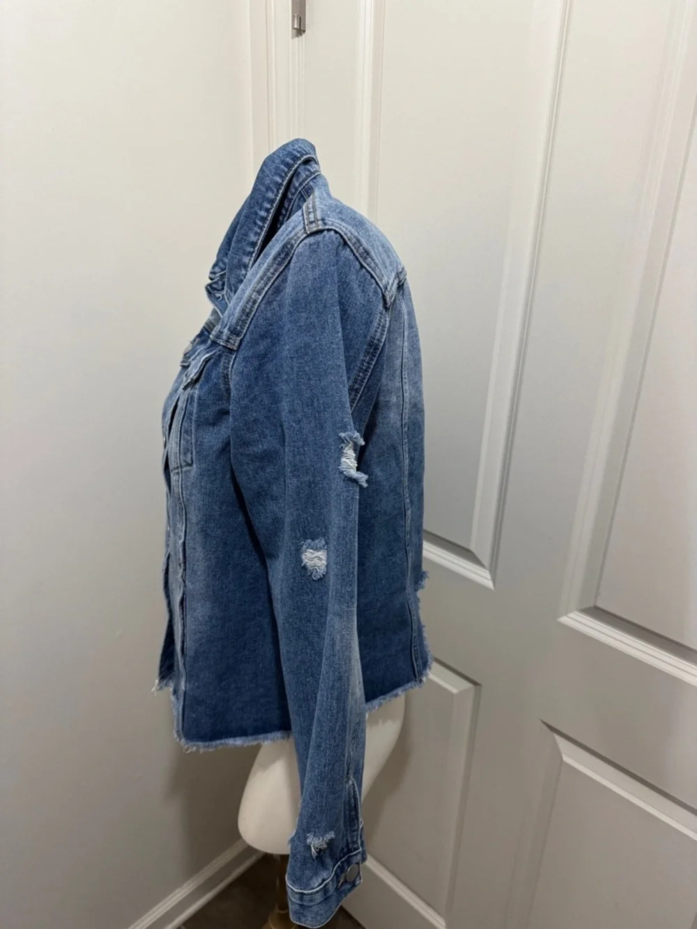 Classic Blue Denim Distressed Jean Jacket